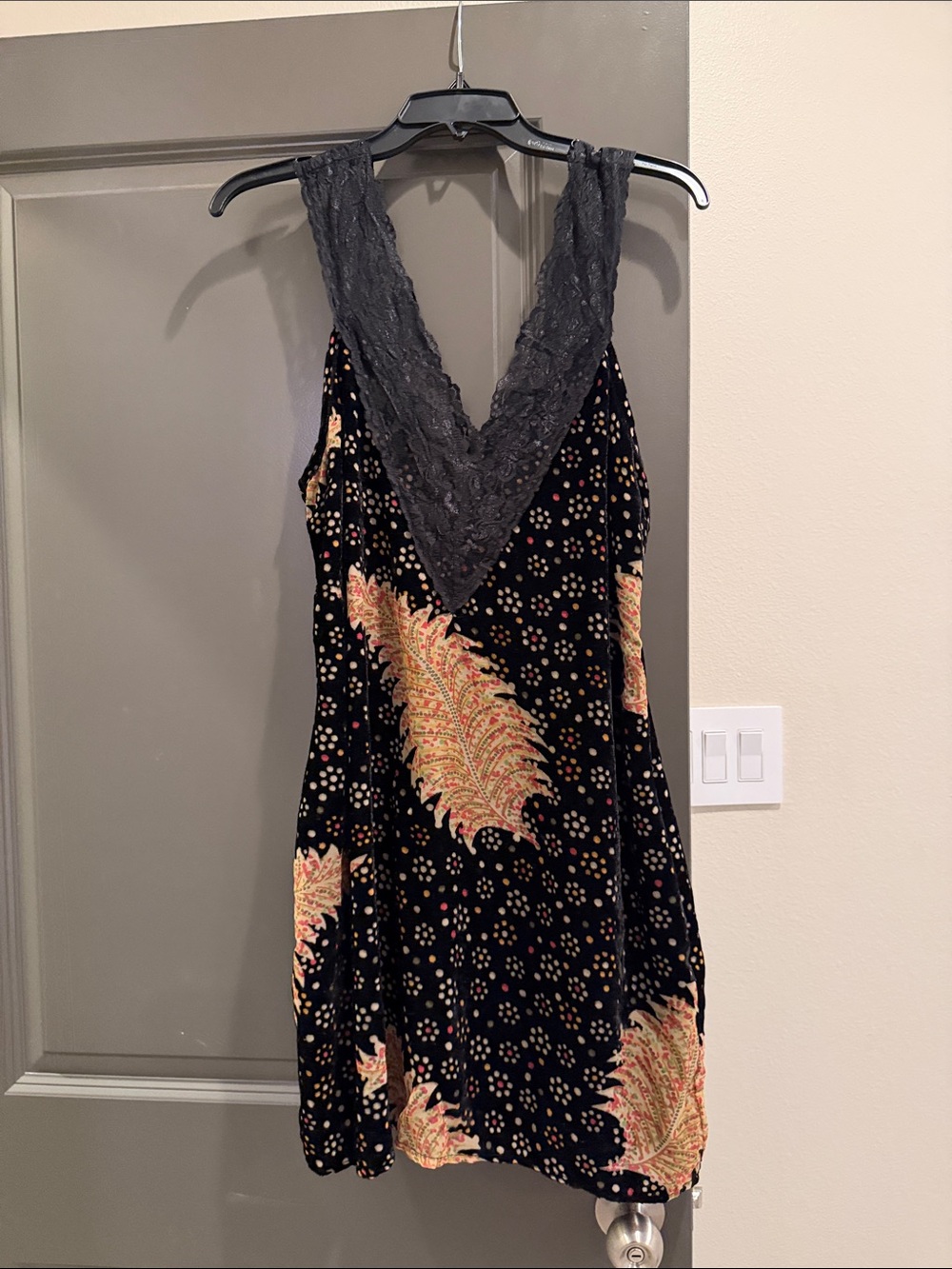 Nasty gal Lace-Trim Black Floral Slip Dress - Women's